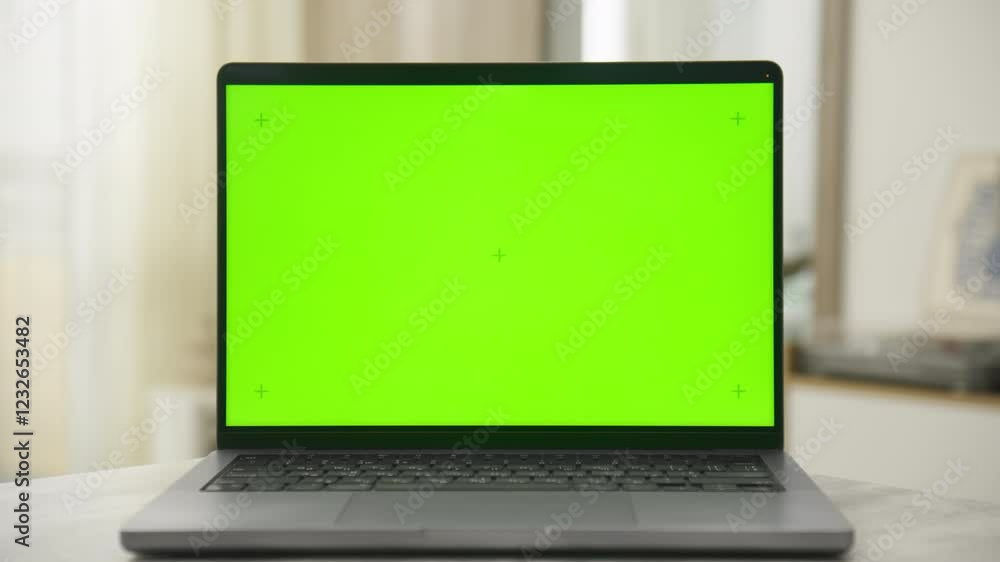 Dolly zoom shot of a laptop with green screen Dolly zoom shot of a laptop with green screen