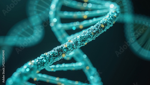 Quadro su tela Microscopic View of DNA Helix Genetic Code Turquoise and Gold Science Background