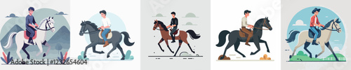 vector of young man riding a horse