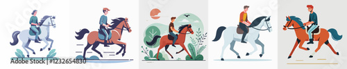 vector of young man riding a horse