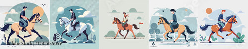 vector of young man riding a horse