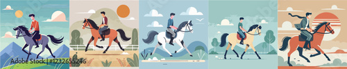 vector of young man riding a horse