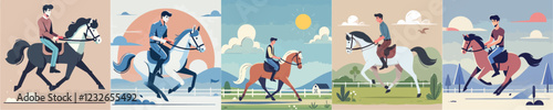 vector of young man riding a horse