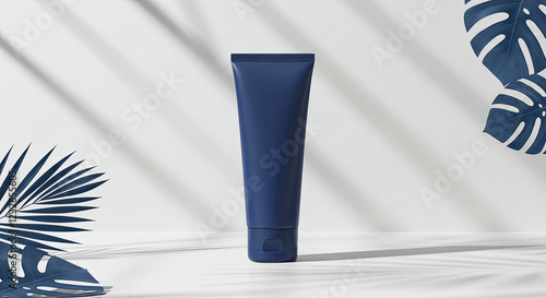 Luxurious Blue Cream Jar Surrounded by Nature’s Touch