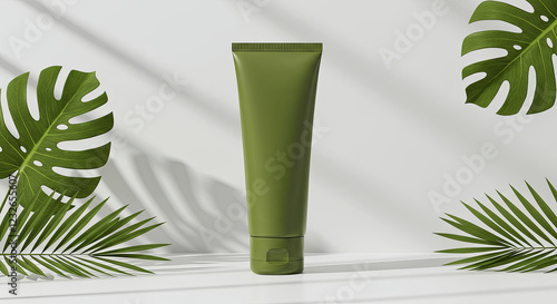 Luxurious Green Cream Jar Surrounded by Nature’s Touch