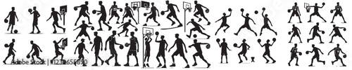 vector set of people playing basketball silhouettes