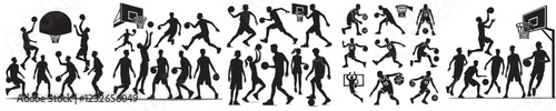 vector set of people playing basketball silhouettes