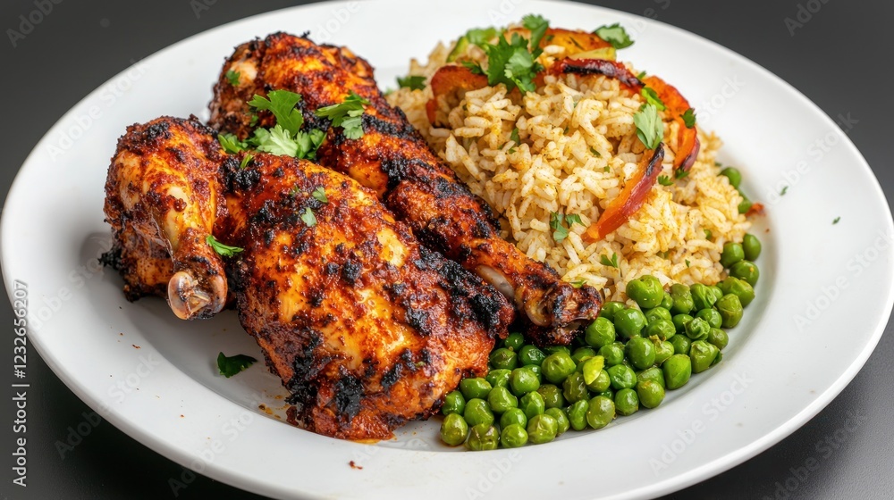 Roasted Chicken with Rice and Peas Dinner Plate Roasted Chicken with Rice and Peas Dinner Plate