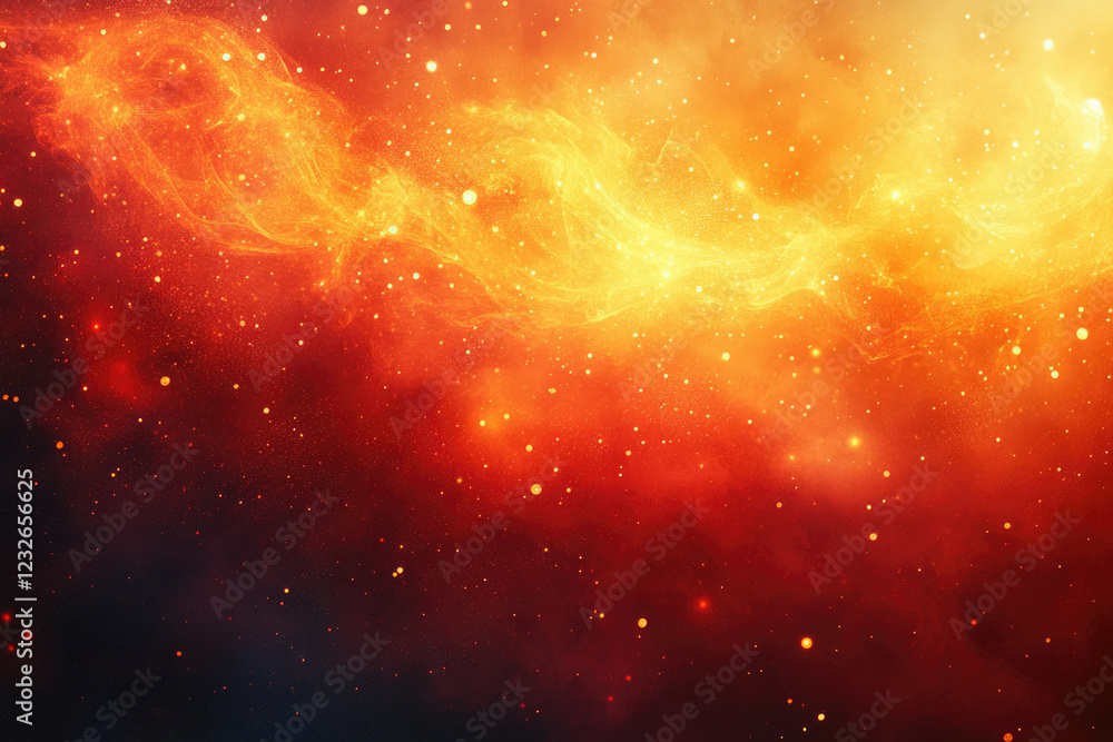 Fototapeta premium Fiery cosmic nebula with swirling gases and scattered stars, a vibrant celestial landscape.