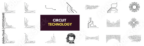 Set of a printed circuit board. Abstract futuristic circuit board design. High-tech digital circuit board elements. Futuristic technology design components. Vector illustration.