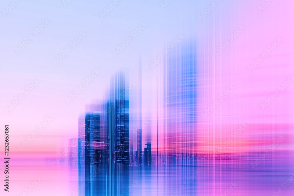Vibrant skyline at dusk with ethereal colors blending in the cityscape Vibrant skyline at dusk with ethereal colors blending in the cityscape