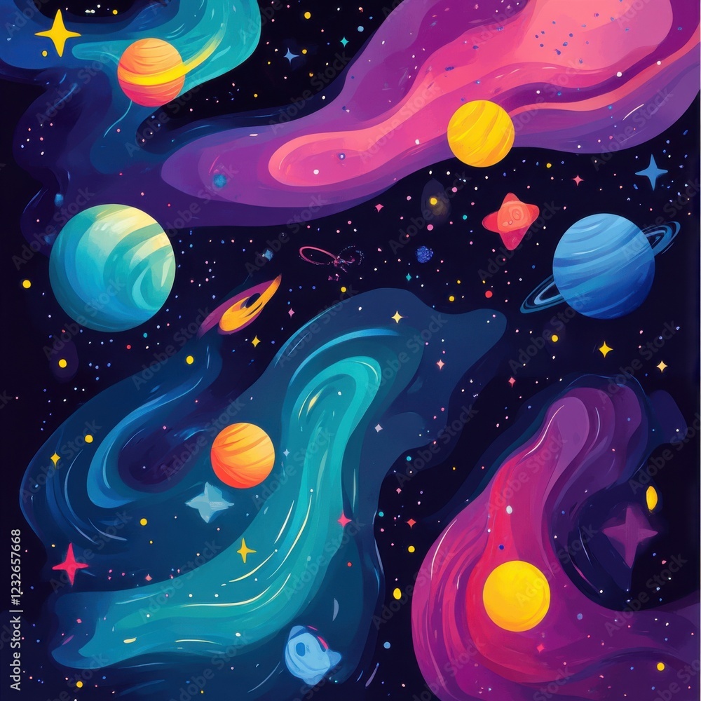 Vibrant abstract space background with cosmic planets and celestial elements
Vibrant abstract space background with cosmic planets and celestial elements