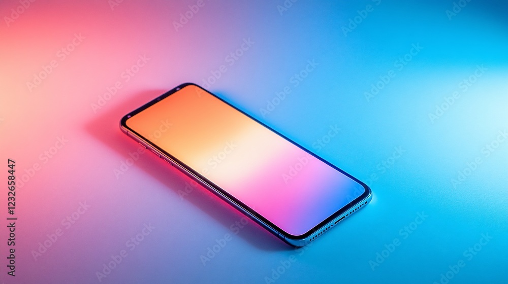 Smartphone mockup, neon background, gradient screen, studio, app design Smartphone mockup, neon background, gradient screen, studio, app design