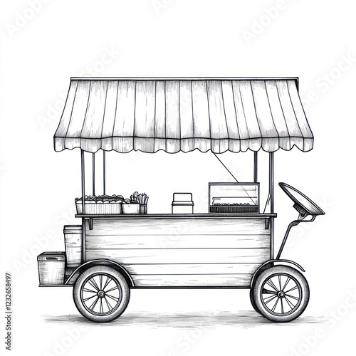 Vintage Street Food Cart, Side View, Graphic Illustration, for Print photo