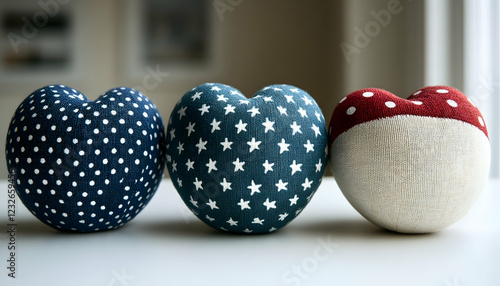 Photo: Decorative Heart-Shaped Fabric Cushions - Stars, Dots, and Solid Patterns photo