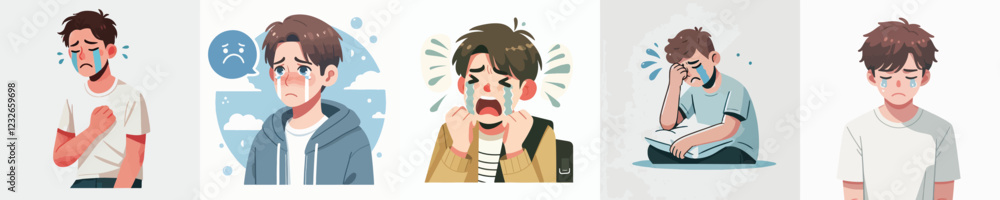 vector of young man who is crying vector of young man who is crying