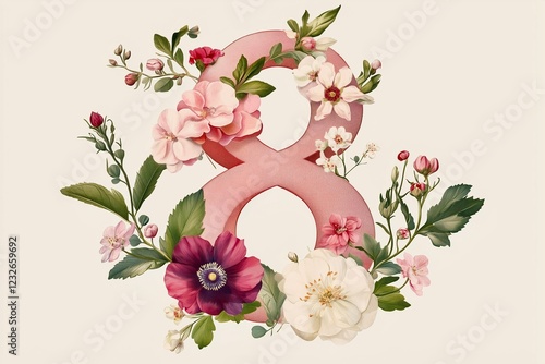 Floral Number Eight Design. Floral number eight with vibrant flowers, ideal for spring designs, invitations, or romantic themes.