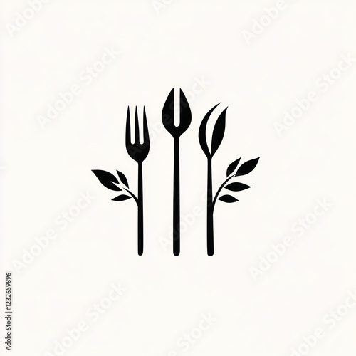 Abstract logo of fork and leaf, food, healthy eating photo