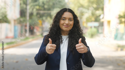 Indian Businesswoman Showing Thumbs Up with Both Hands