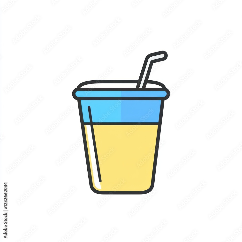 Stylized illustration of a disposable cup with a straw Stylized illustration of a disposable cup with a straw
