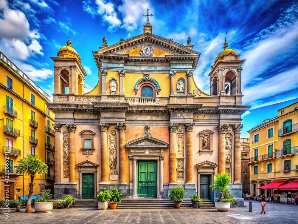 Fototapeta premium Scenic view of Naples' San Francesco di Paola church. Beautiful details. Perfect for your image.