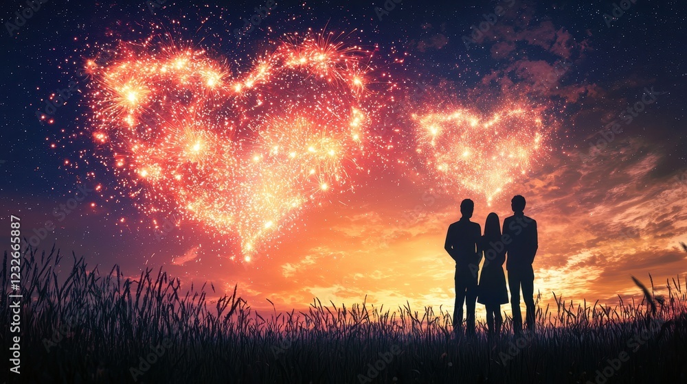 Fototapeta premium Heart-Shaped Fireworks at Night