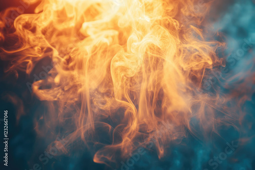 Abstract image of swirling orange and teal smoke, creating a mesmerizing and ethereal atmosphere.