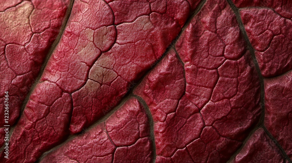 Fototapeta premium Cracked red texture, close-up, dark background, design element