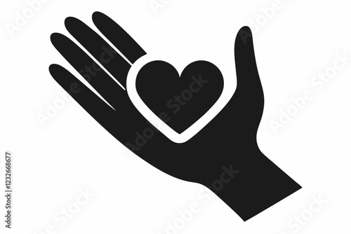 Heart in hand. Giving heart logo template for transplant ,organ, donation, charity, health, voluntary, nonprofit organization, isolated on white background. Heart in hand icon vector illustration