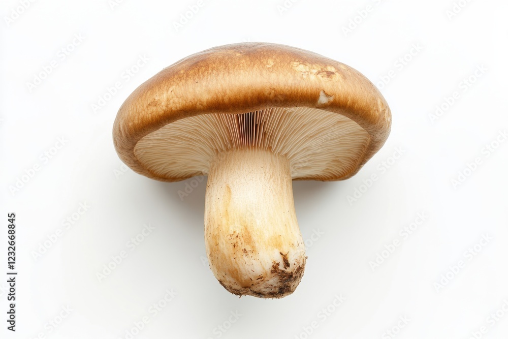 Deadly Galerina mushroom with honey-brown cap on white background, poisonous fungi warning Deadly Galerina mushroom with honey-brown cap on white background, poisonous fungi warning
