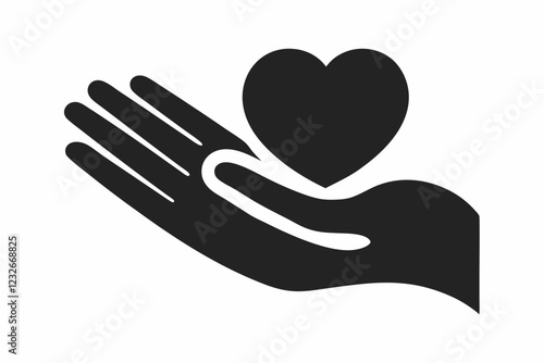 Heart in hand. Giving heart logo template for transplant ,organ, donation, charity, health, voluntary, nonprofit organization, isolated on white background. Heart in hand icon vector illustration