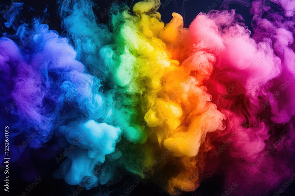 Fototapeta premium Vibrant rainbow-colored smoke swirls against a transparent background, creating a mesmerizing visual effect.