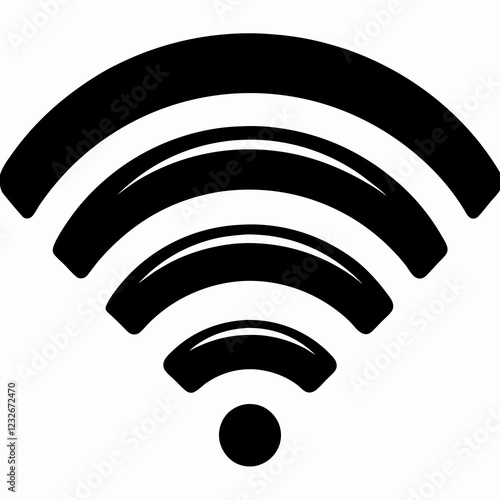 Classic WiFi symbol with four graduated arcs and base point in black and white. Universal connectivity icon design. Concept of: Internet service, wireless technology, network