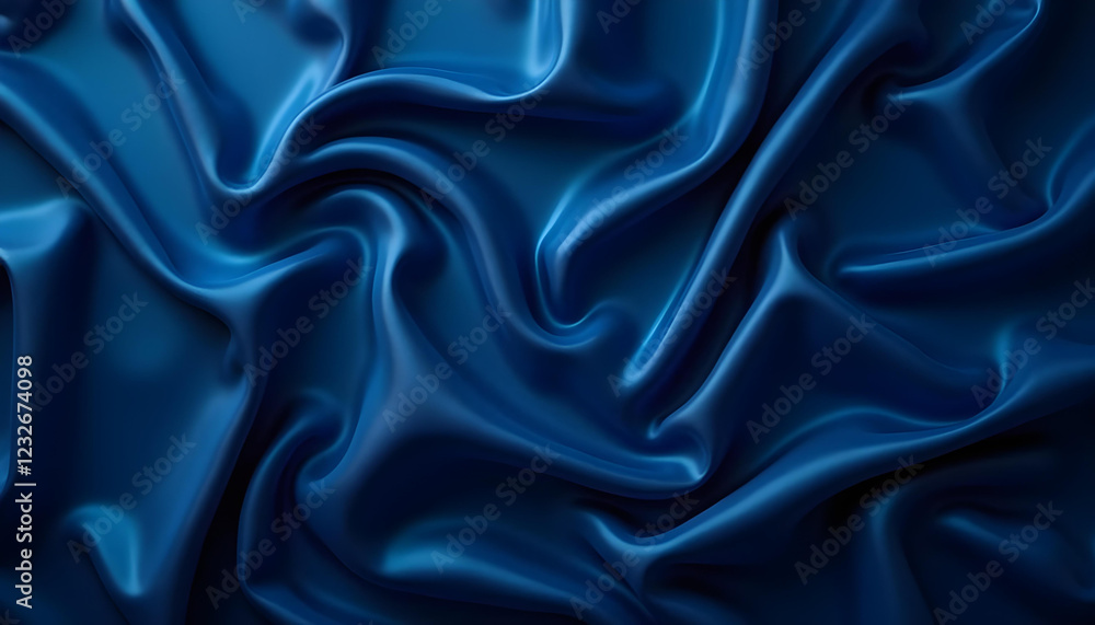 Fototapeta premium Beautiful dark blue silk satin background with soft folds on the shiny fabric. A luxurious, smooth backdrop 