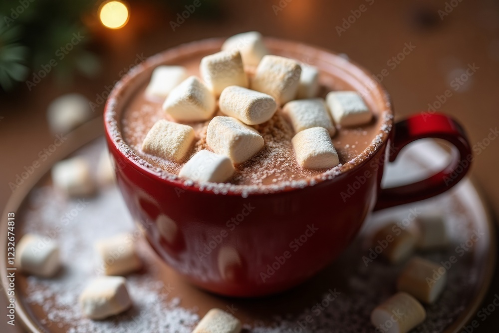 Delicious hot chocolate topped with marshmallows, festive delight. Delicious hot chocolate topped with marshmallows, festive delight.