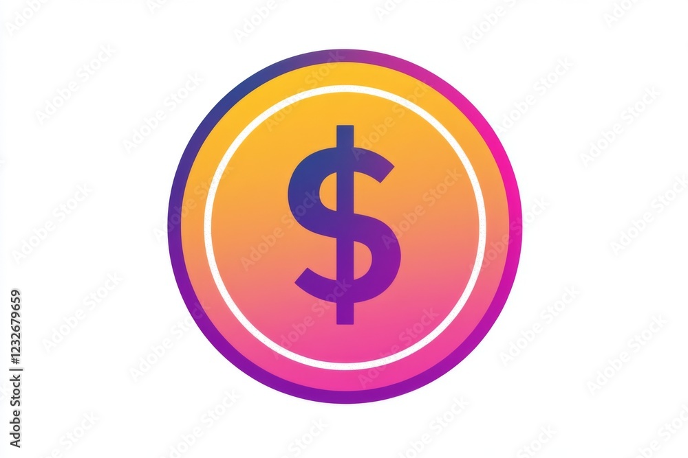 Gradient coin with purple and orange dollar sign Gradient coin with purple and orange dollar sign