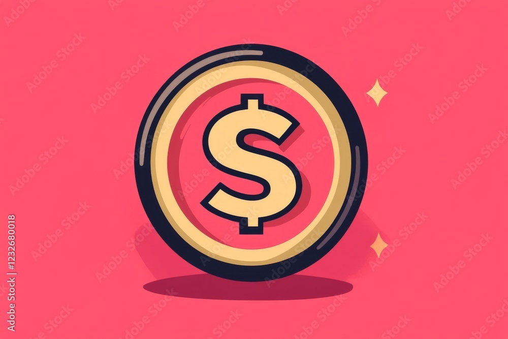 Pink dollar coin with bold black border and shadow Pink dollar coin with bold black border and shadow