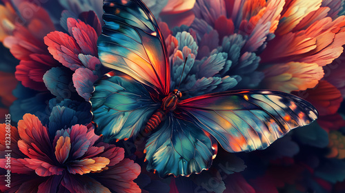 Wallpaper Mural Close up of a Vibrant Butterfly Perched on Colorful Floral Display in Natural Light. Generative AI Torontodigital.ca