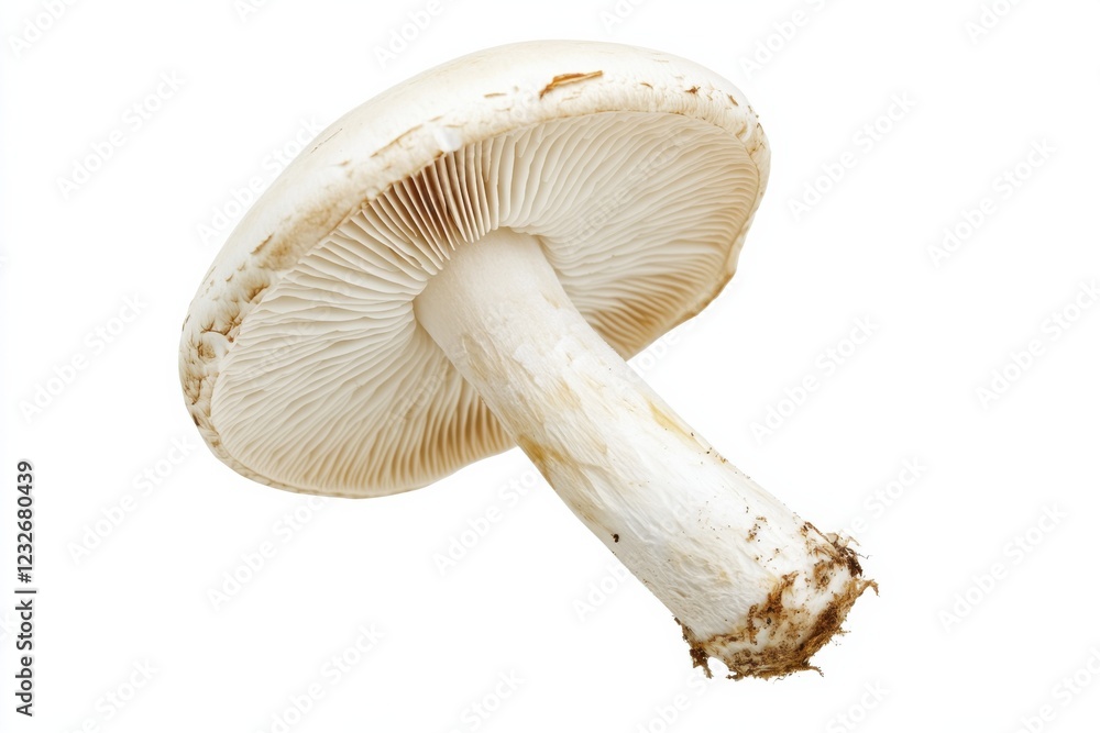 Fresh Winter mushroom with white cap and long stem on white plain background, isolated, food photography Fresh Winter mushroom with white cap and long stem on white plain background, isolated, food photography