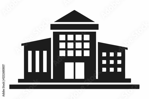 company office icon isolated on black and white vector illustration. Hospital building icon