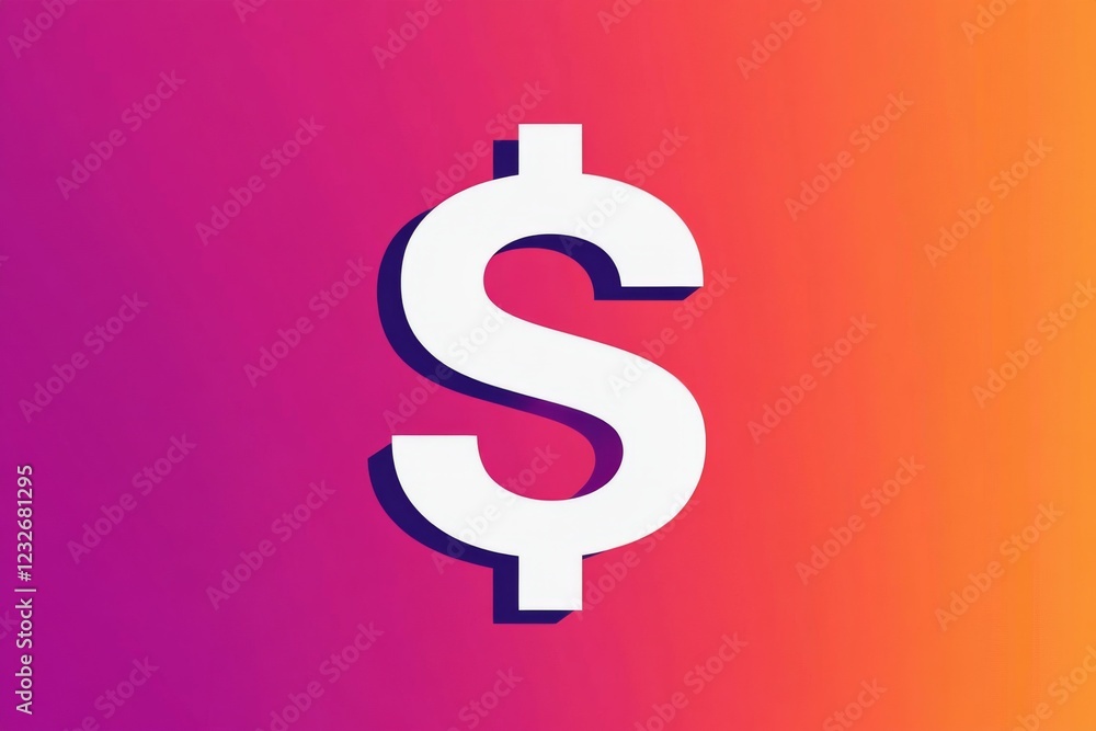 Pink dollar icon on a vibrant gradient background Pink dollar icon on a vibrant gradient background