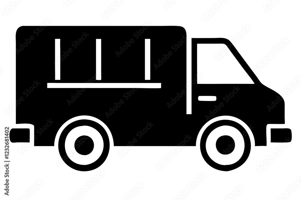 delivery car black icon vector isolated on a white background. Delivery Van and shipping icon concept
