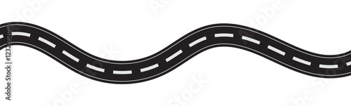 Winding road. Traveling along a curved highway. Background of the road to the horizon in perspective. Curvy asphalt empty line isolated vector concept. Vector winding road isolated on transparent back