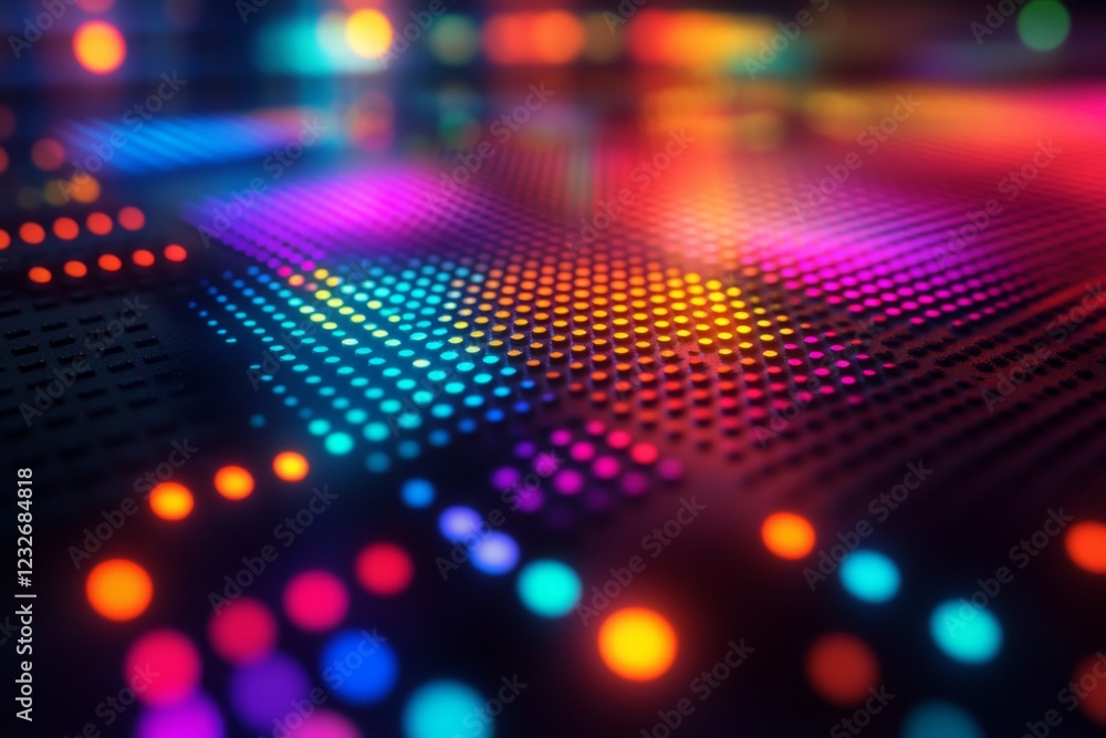 Abstract display of colorful LED dots on a black background Abstract display of colorful LED dots on a black background