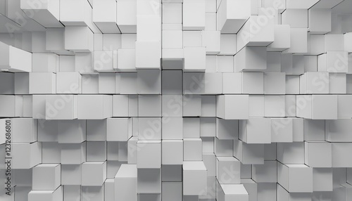 Striking Abstract Geometric Background Featuring Overlapping White 3D Squares in a Modern, Minimalist Palette, Perfect for HighTech or Futuristic Designs photo