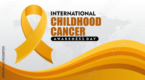 International Childhood Cancer Day observed every year on february. Health Awareness of children. Background with realistic gold ribbon. Suitable for banners, posters, cards and more