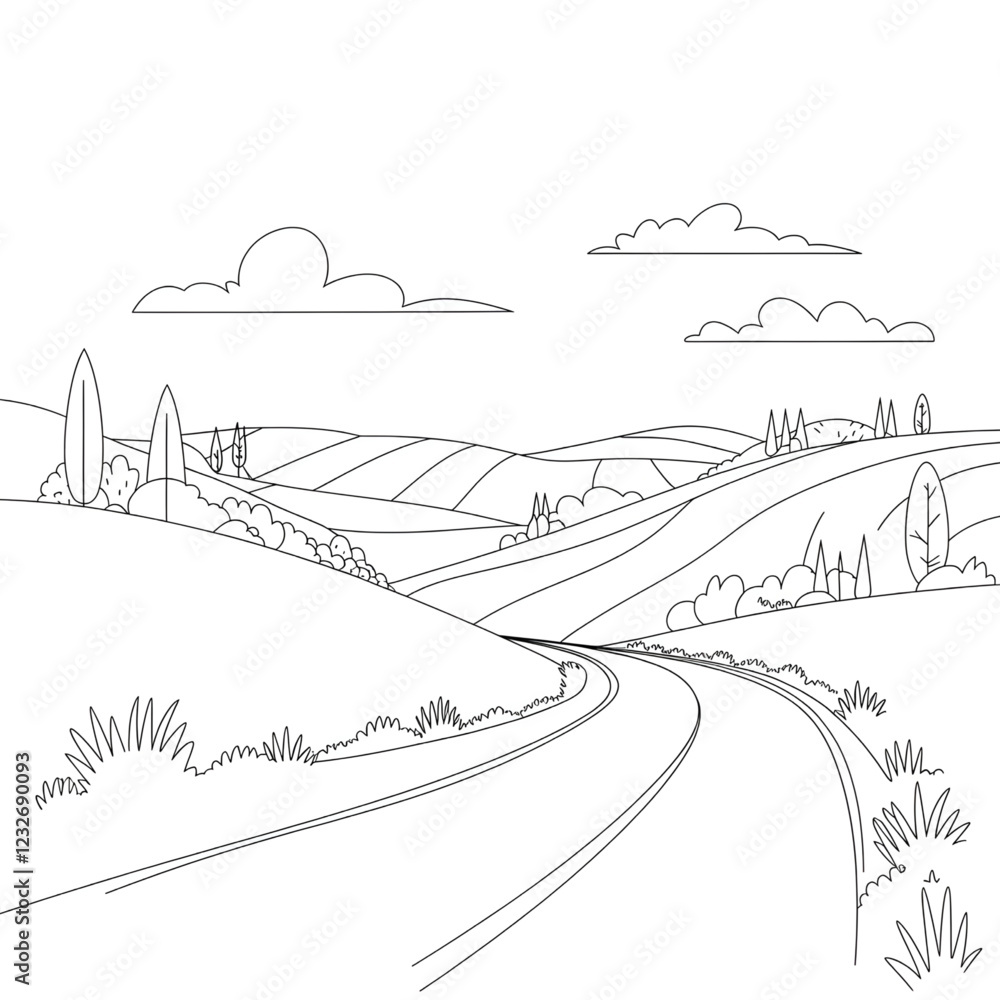 Obraz premium road to the mountains coloring page line art 