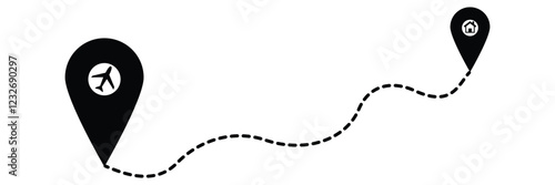 Cartoon map with pin pointers icon. Navigation or navigator, maps, road, direction arrow. Pins points mark. Pointer or point trekking route. track en trace city, street map. Markers, map locator idea.