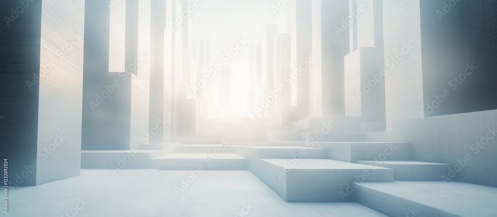 Futuristic white city sunrise, abstract blocks, background light, product display Futuristic white city sunrise, abstract blocks, background light, product display