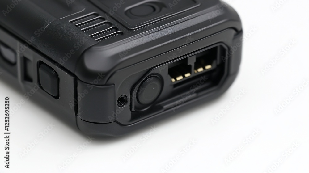 Rugged device port detail, white background, closeup, communication Rugged device port detail, white background, closeup, communication